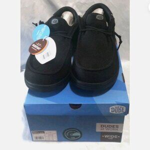 Hey Dudes Mens Wally Work Jet Black Composite Toe 11 Wide NWB